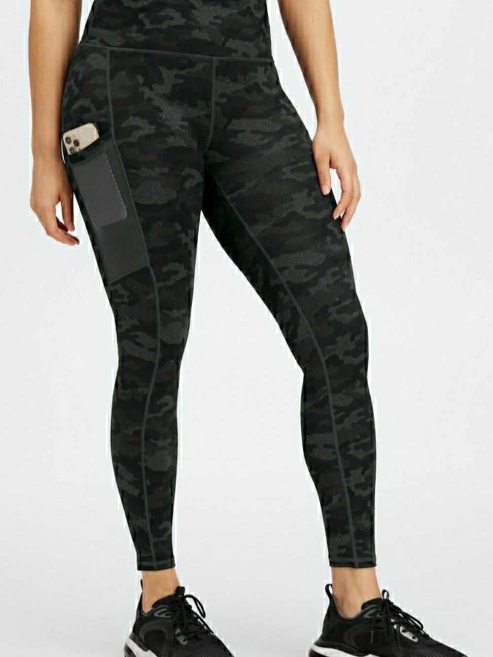 Fabletics Women's Black Camo High-Waist Leggings with Side Phone Pocket